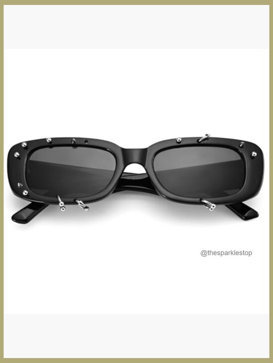 Studded Punk Rectangle Sunglasses UV400 PC Plastic Frame main image 7